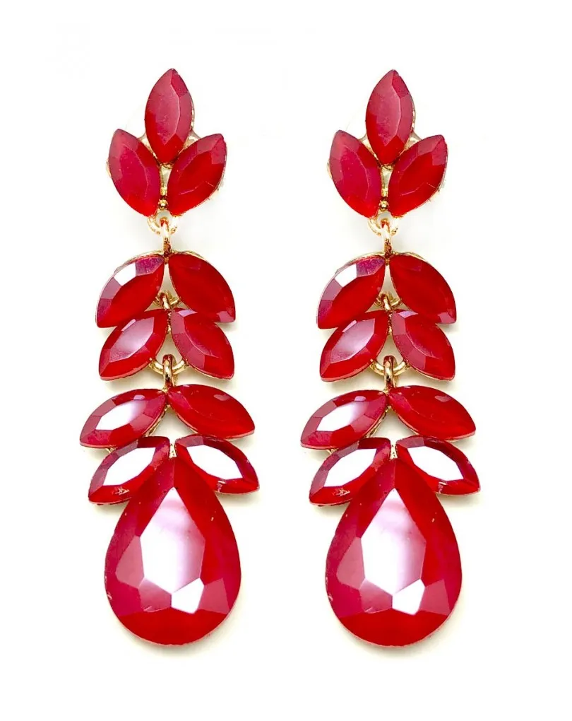 PENDIENTES LARGOS DE FIESTA DE CRISTALES ROJOS VENTA MADRID